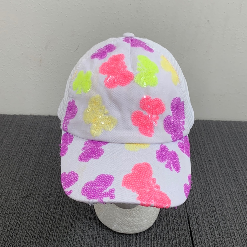 Butterfly Trucker Hat Girls Adjustable Multicolor Sequin Mesh Back Snapback